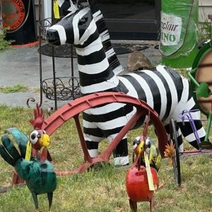 Zebra with Chickens Yard Art